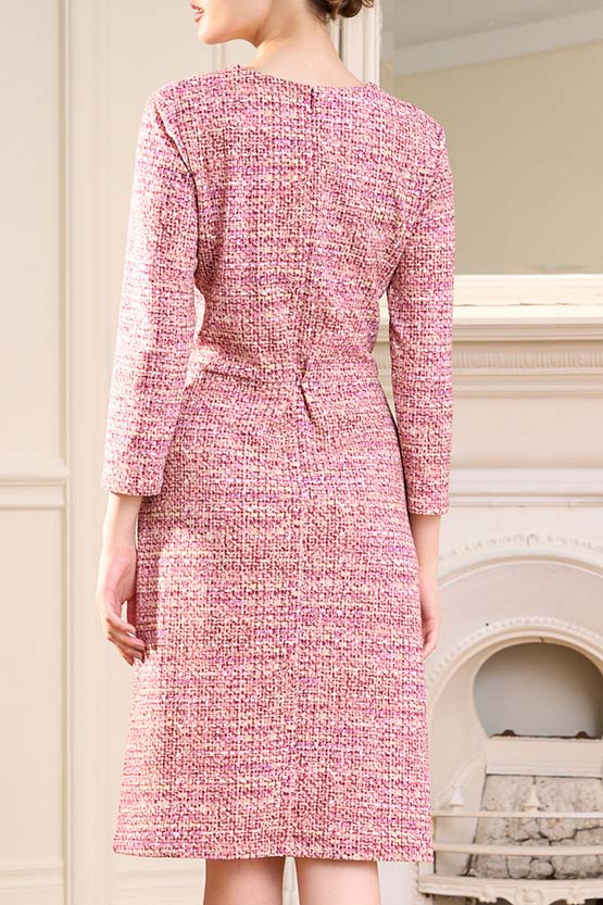 Pink Tweed V-neck Daily Dress | kay me | kay me