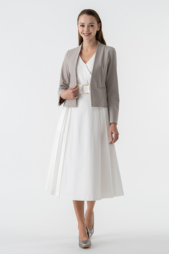 Cooling Suit White A-line Belt Dress | kay me | kay me