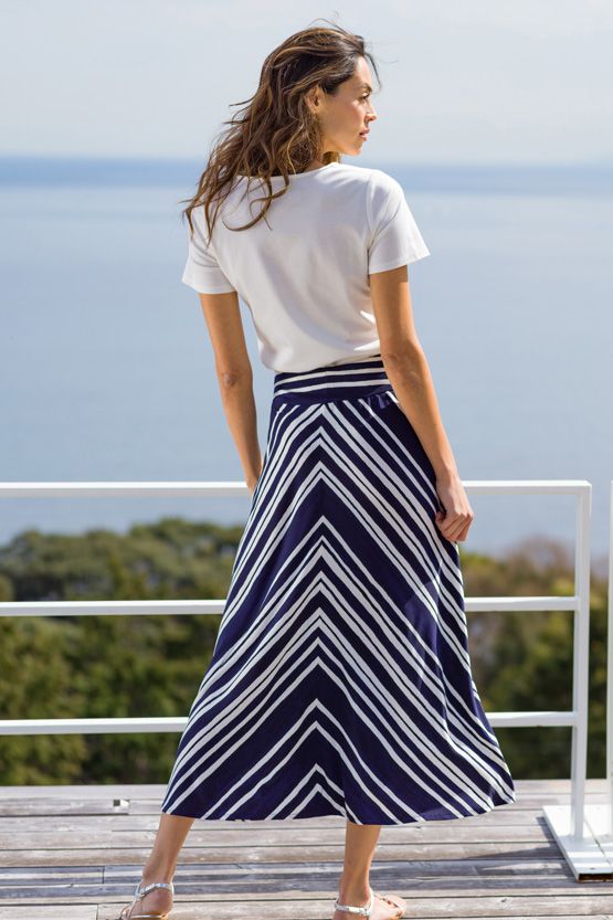 striped navy skirt with tie waist