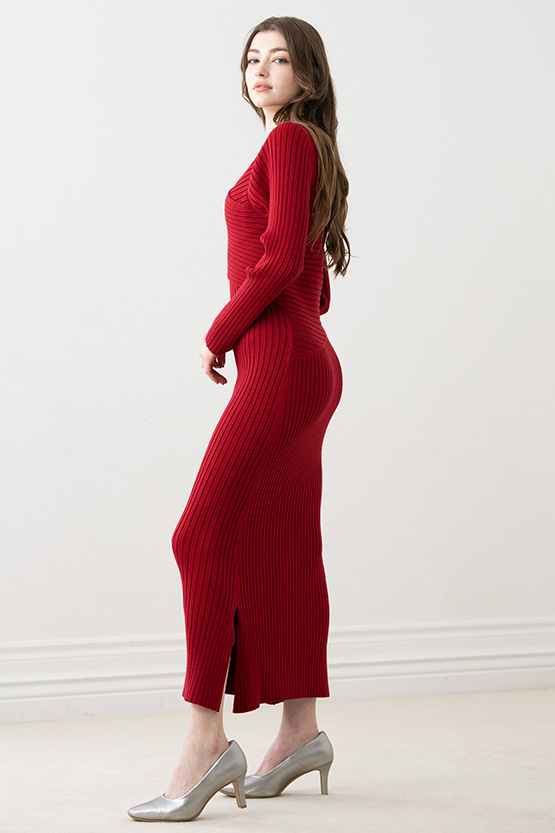 Cherry Red Long Cross Knit Dress kay me kay me