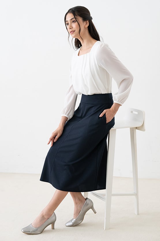 Double Jersey Navy Midi A line Skirt kay me kay me