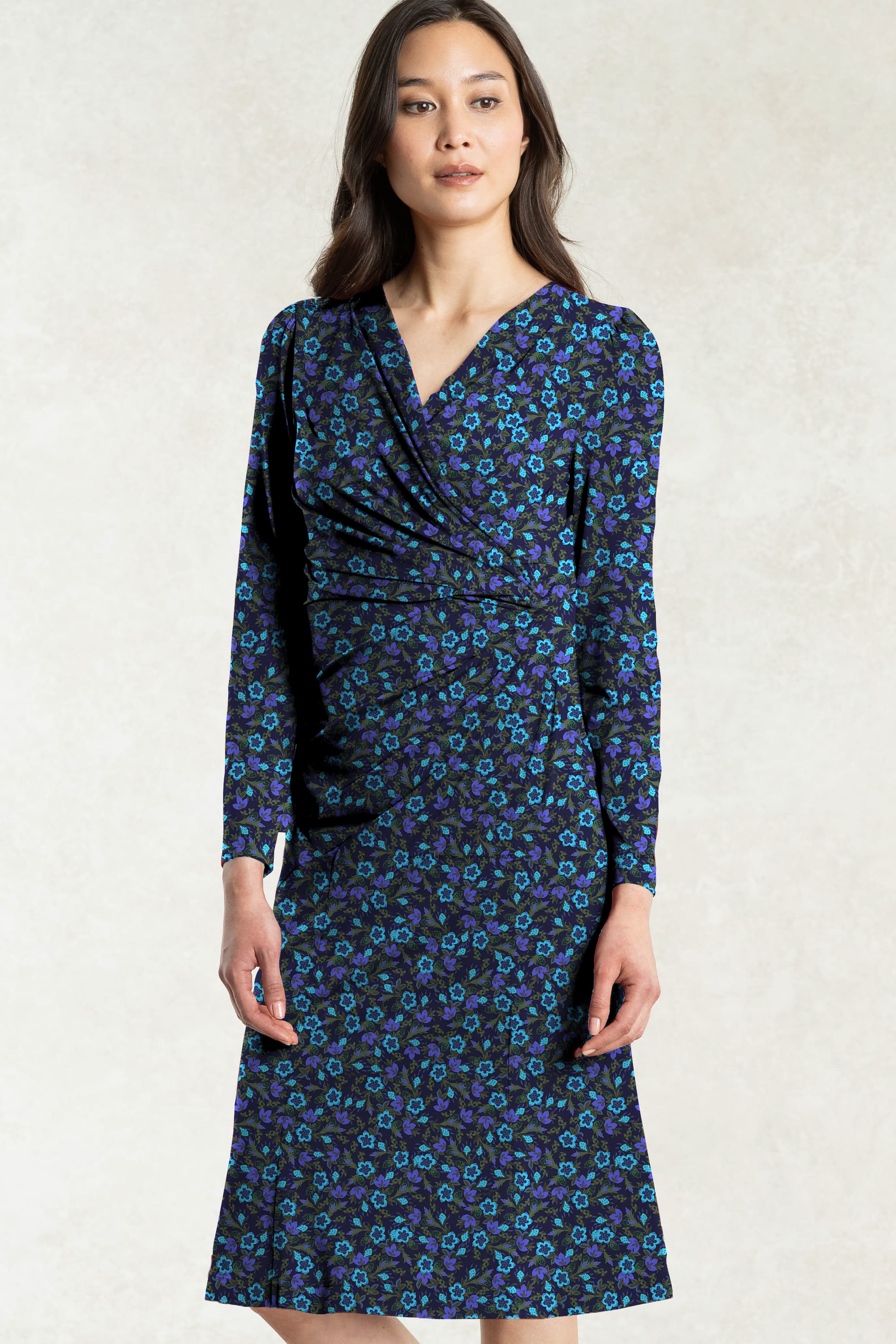 Navy Petite Flower Gather Dress | kay me | kay me